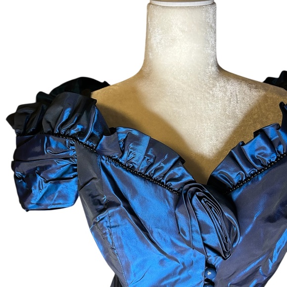 Vintage Iridescent Blue Corset-Style Off-Shoulder Top  - Small - Picture 3 of 16